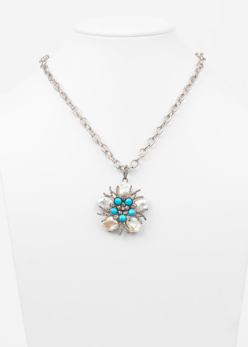 Pave Diamond, Turquoise, Pearl Necklace