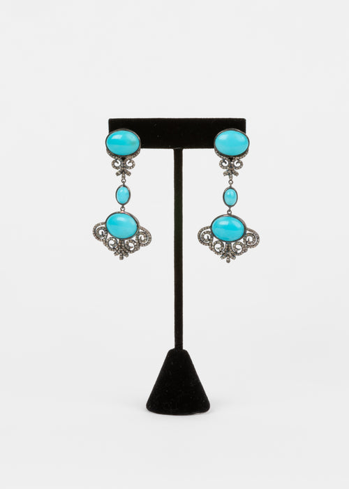 Pave Diamond, Turquoise Earrings