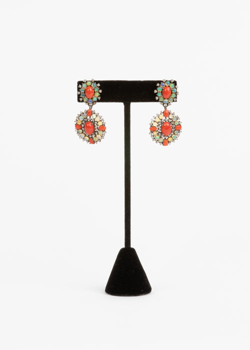 Pave Diamond, Coral and Opal Earrings