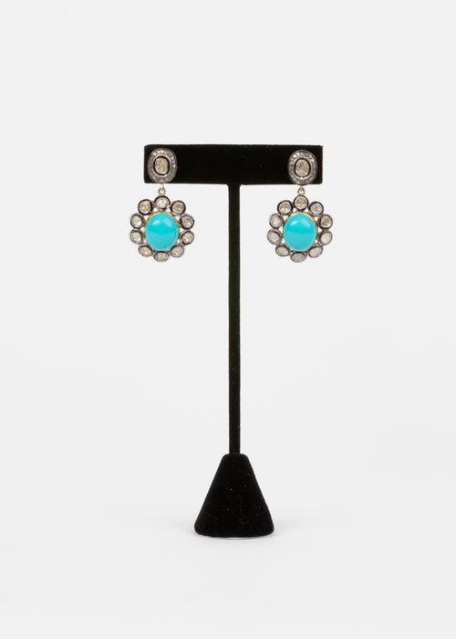 Rose Cut Diamond, Turquoise Earrings