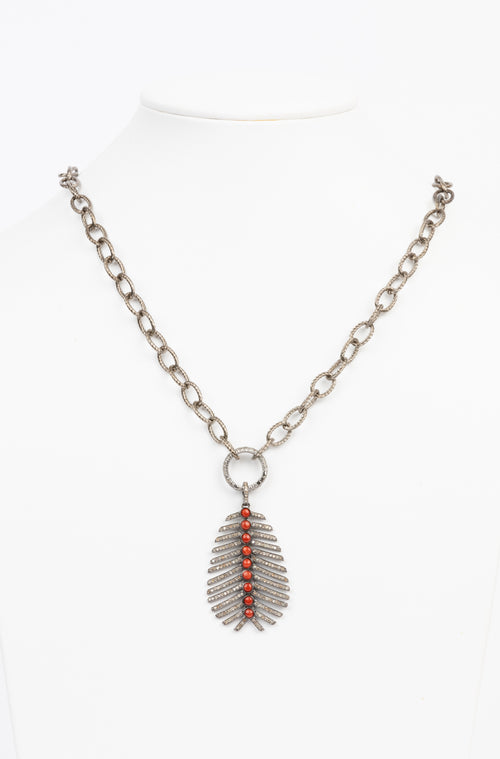 Pave Diamond, Coral Necklace