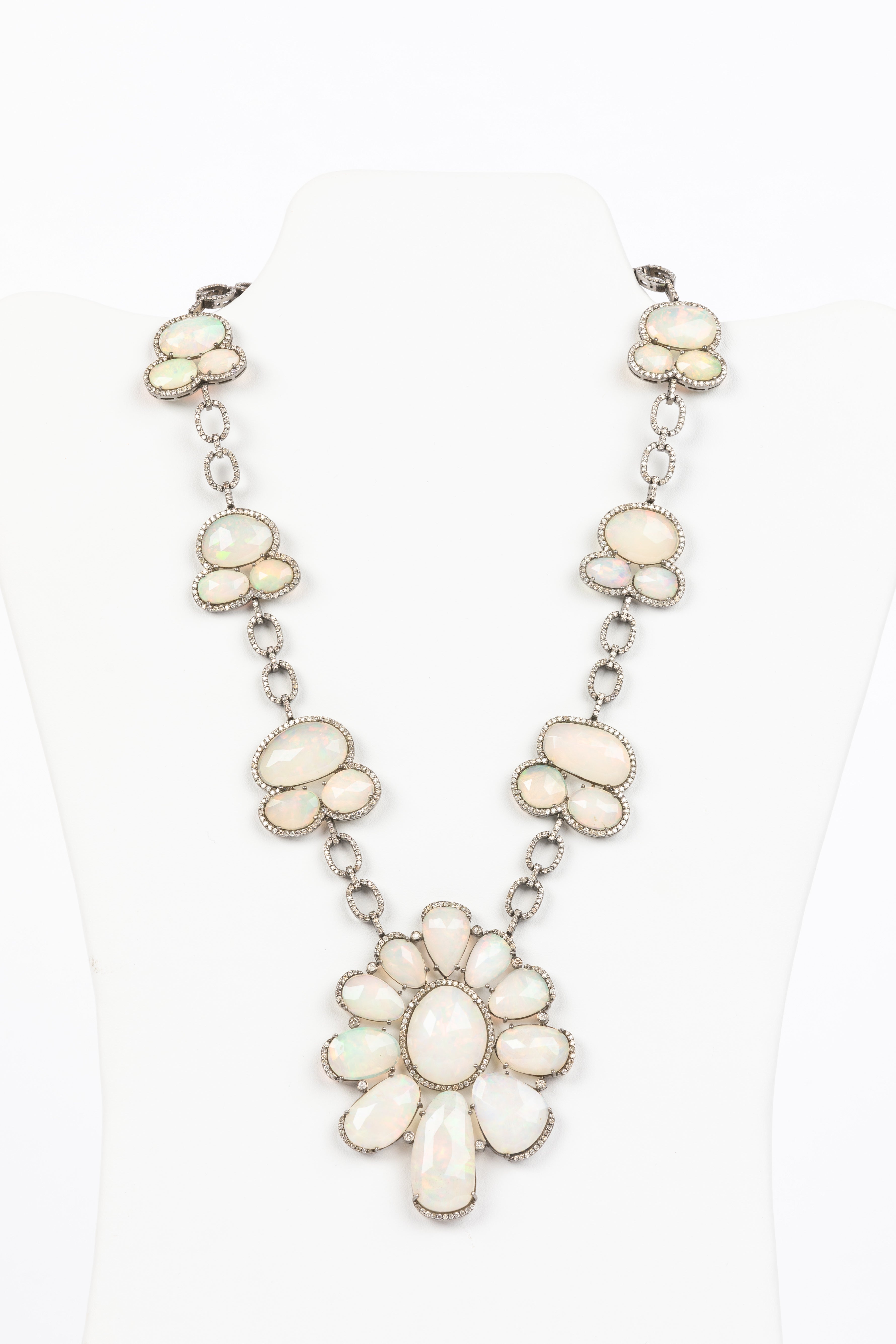 Pave Diamond, Opal Statement Necklace