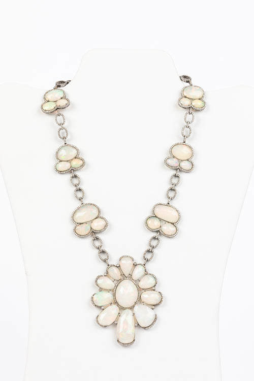 Pave Diamond, Opal Statement Necklace