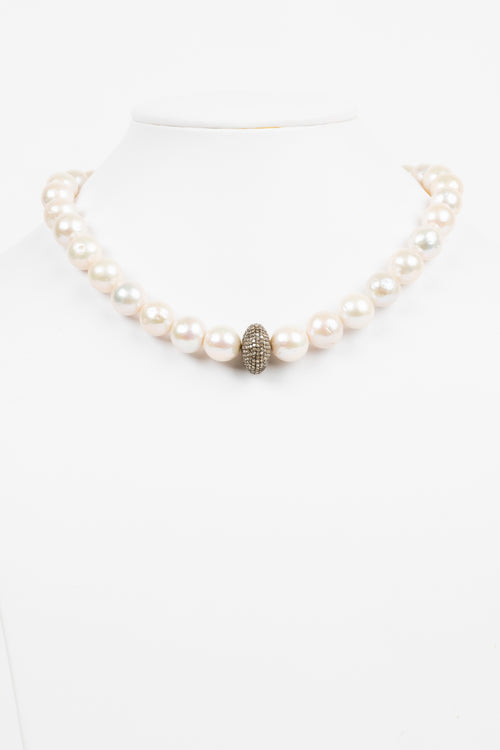 Pave Diamond, Akoya Pearl Necklace
