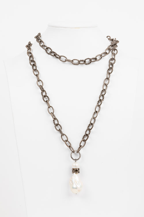 Pave Diamond, Baroque Pearl  Necklace
