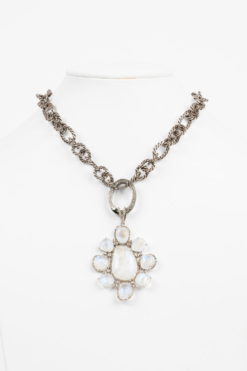 Pave Diamond, Moonstone Necklace