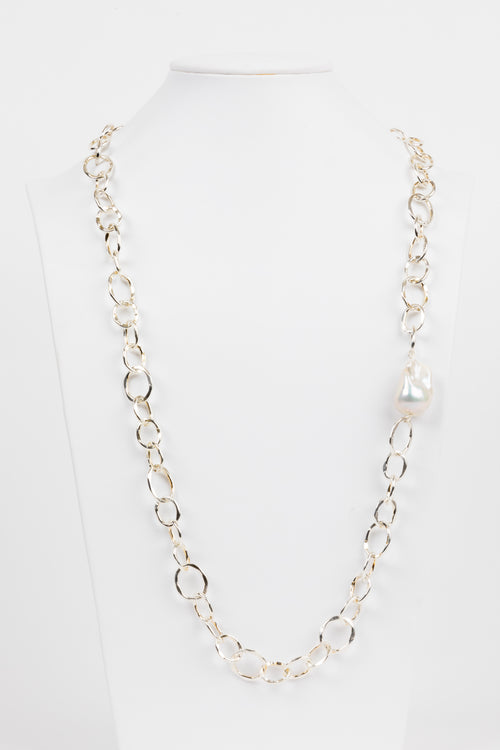 Baroque Pearl, Sterling Chain Necklace