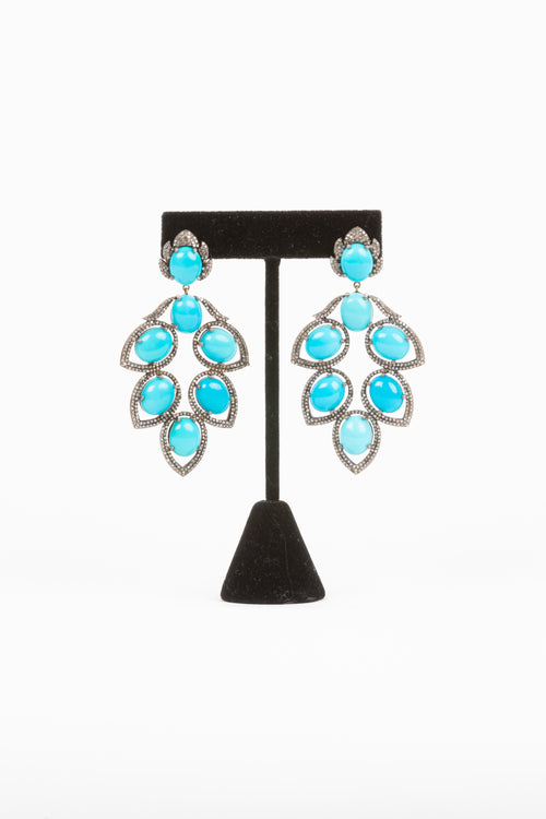 Pave diamond, turquoise earrings