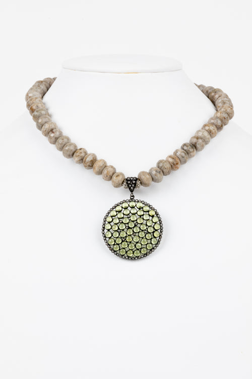 Pave Diamond, Peridot, Stone Agate Necklace