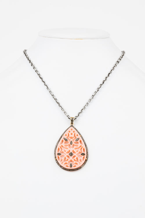 Pave Diamond, Coral Necklace