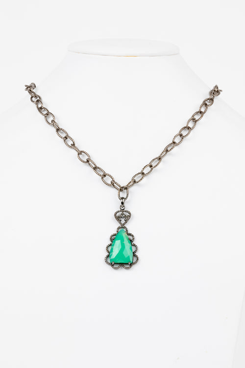 Pave Diamond,  Chrysophrase Necklace