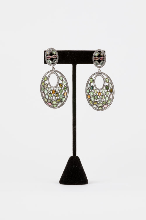 White Topaz, Tourmaline Earrings