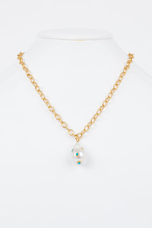 Pearl, Turquoise, Vermeil Chain Necklace