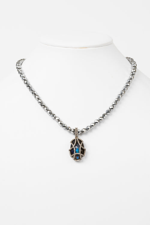 Pave Diamond, Labradorite, Pyrite Necklace