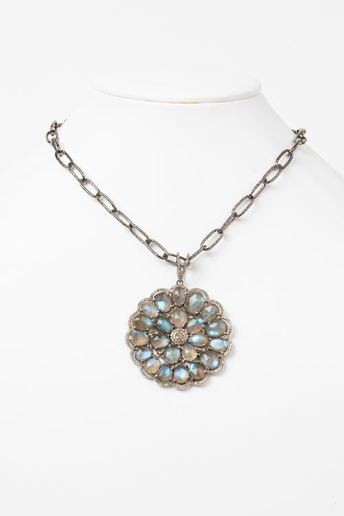 Pave Diamond, Labradorite Flower Necklace