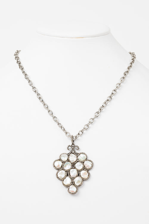 Pave Diamond, Pearl Necklace
