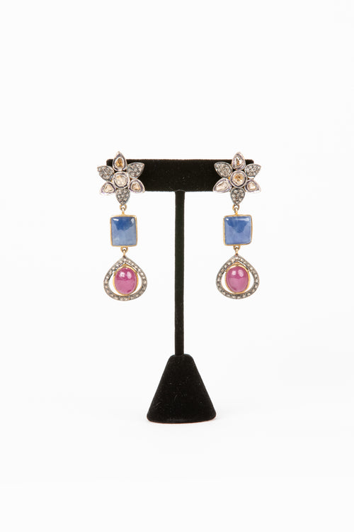 Pave Diamond, Sapphire Earrings