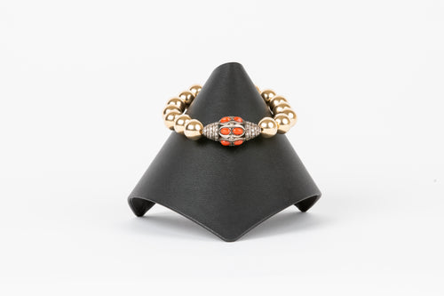 Pave Diamond, Coral, Gold Filled Bead Bracelet