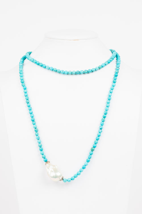Faceted Turquoise, Pearl Necklace