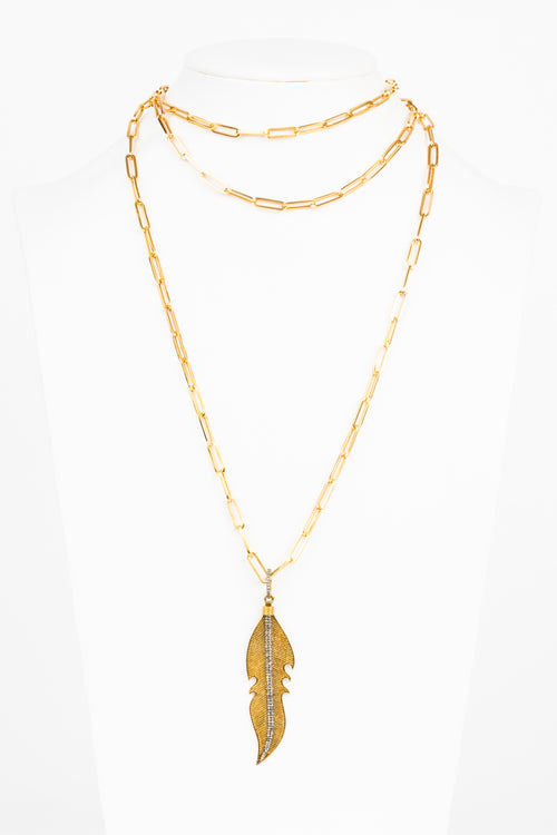 Pave Diamond, Vermeil Leaf Necklace