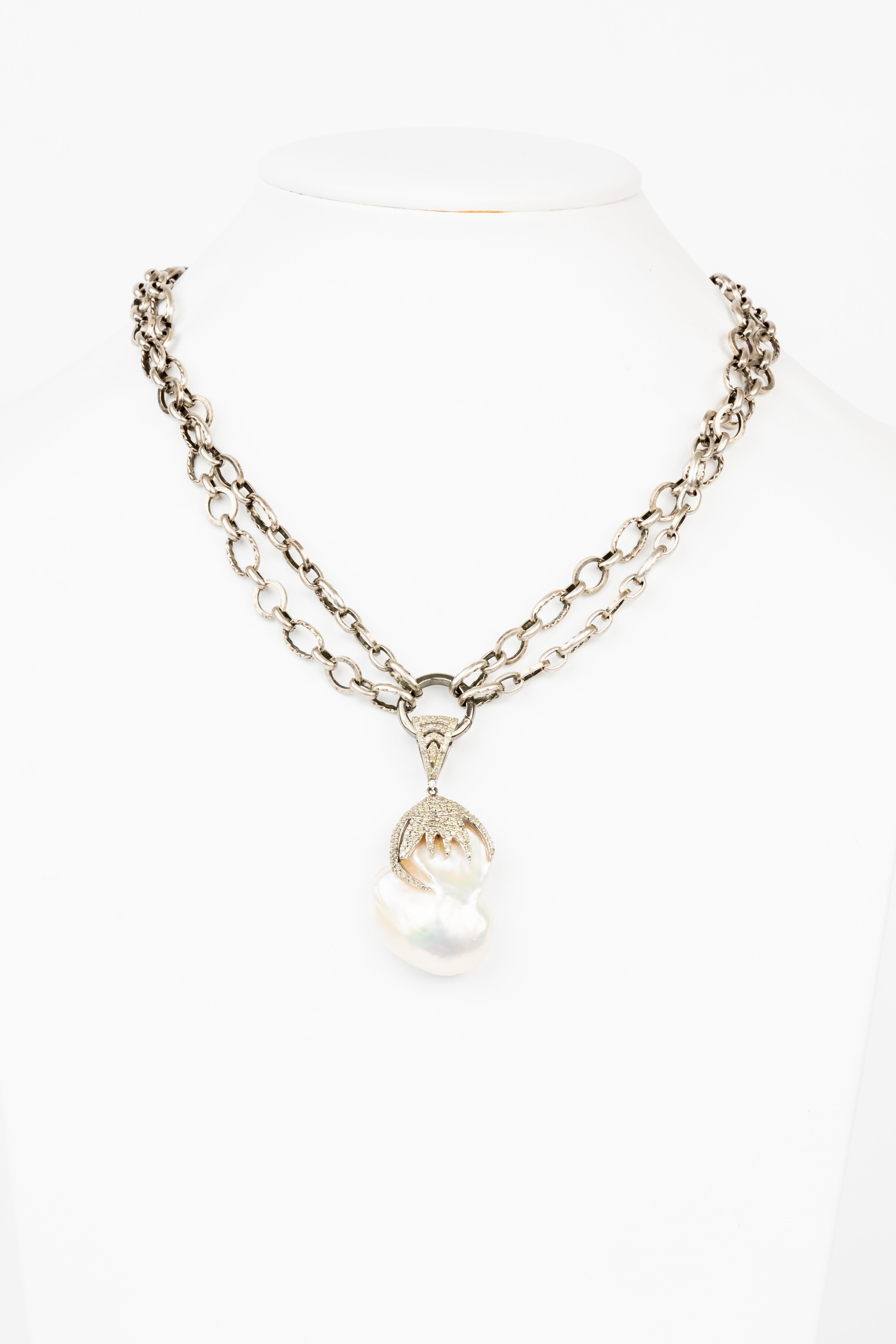 Pave Diamond, Baroque Pearl Necklace