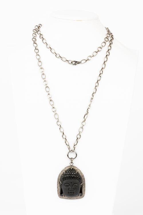 Pave Diamond, Black Onyx Buddah Necklace