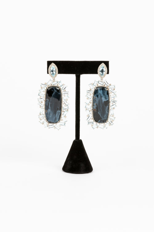 Pave Diamond, Aquamarine, Petersite Earrings