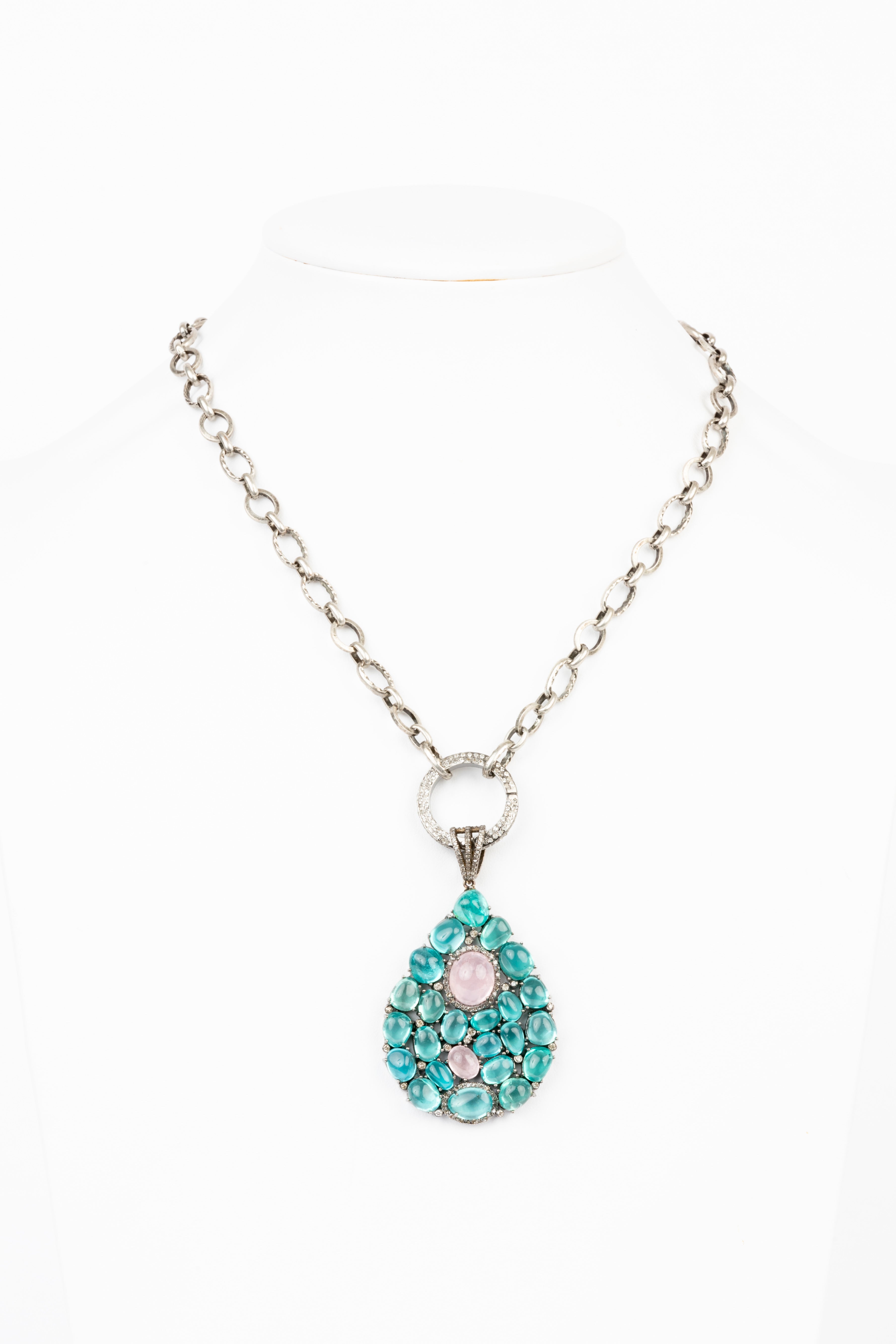 Pave Diamond, Apatite, Moonstone Necklace
