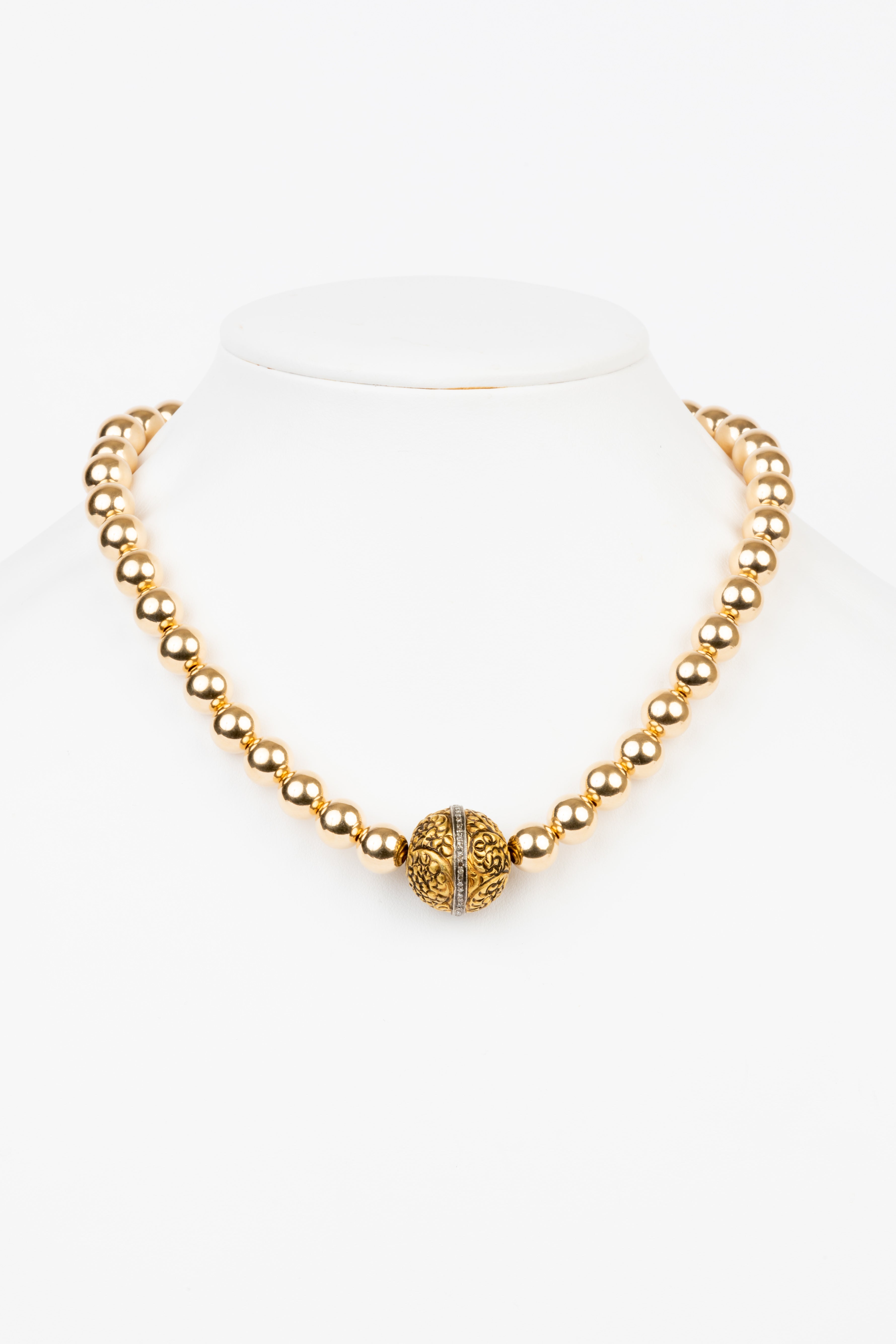 Pave Diamond, 10 MM Gold Filled Bead Necklace
