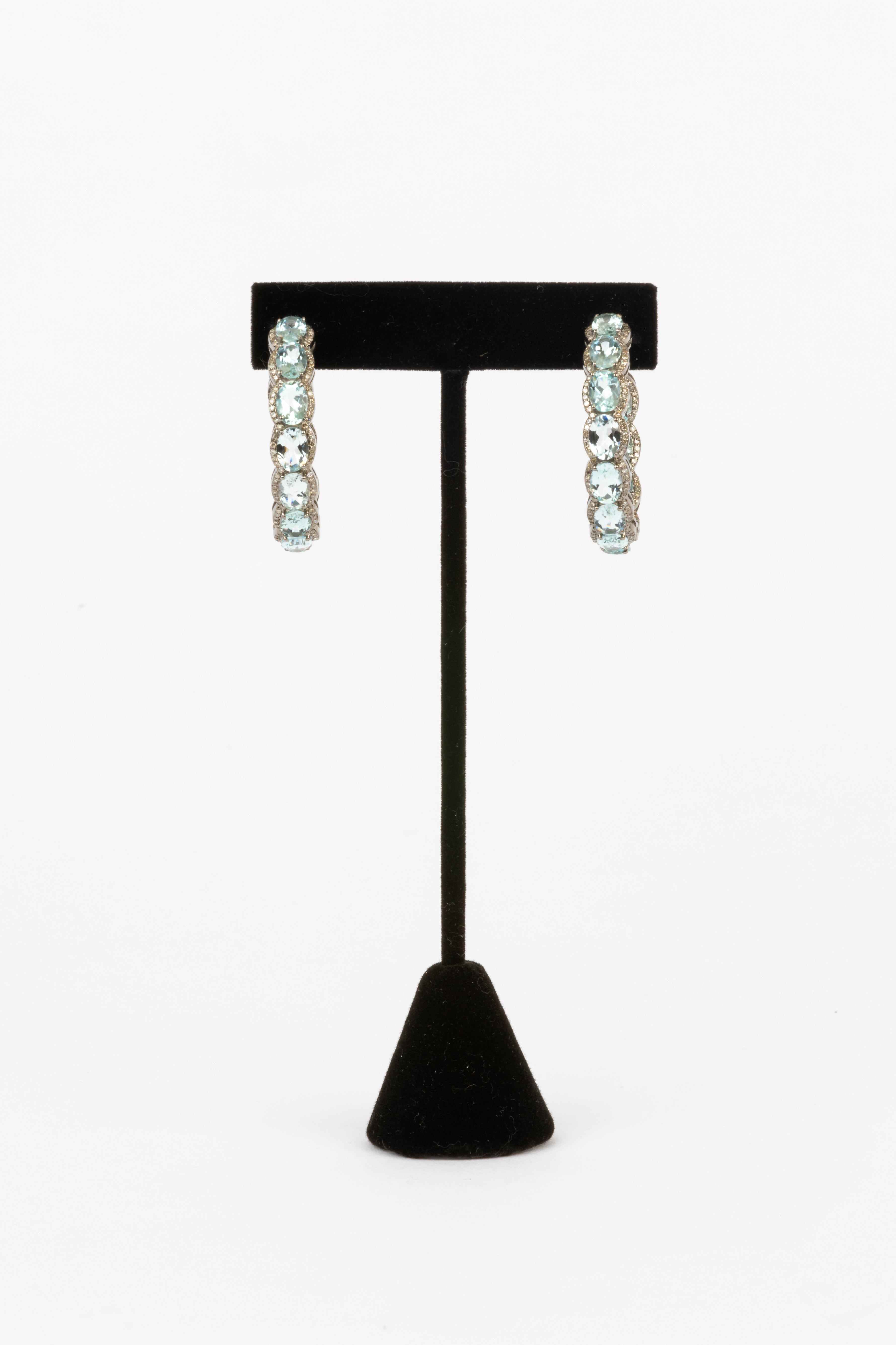 Pave Diamond, Aquamarine Earrings