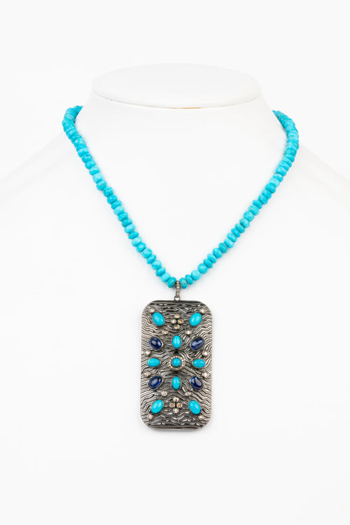Pave Diamond, Turquoise, Lapis Necklace