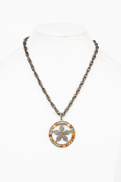 Pave  Diamond, Multi Sapphire Necklace
