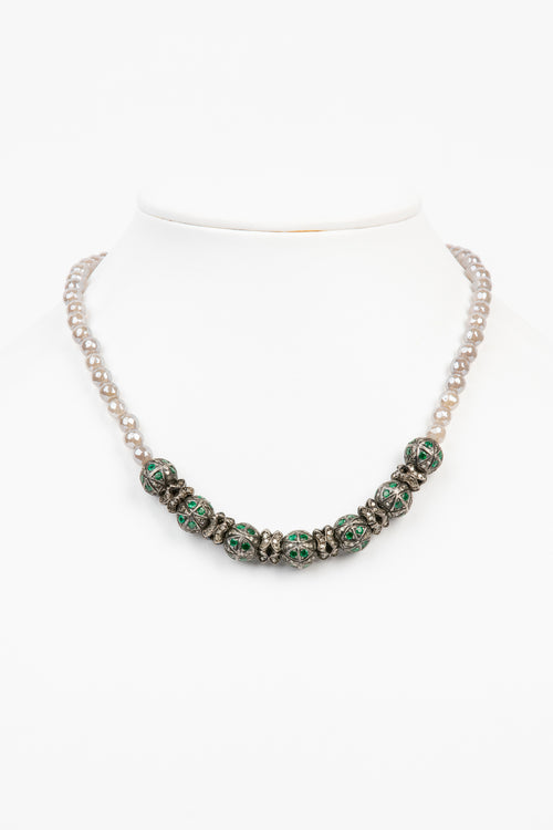 Pave Diamond, Emerald , Mystic Quartz Necklace