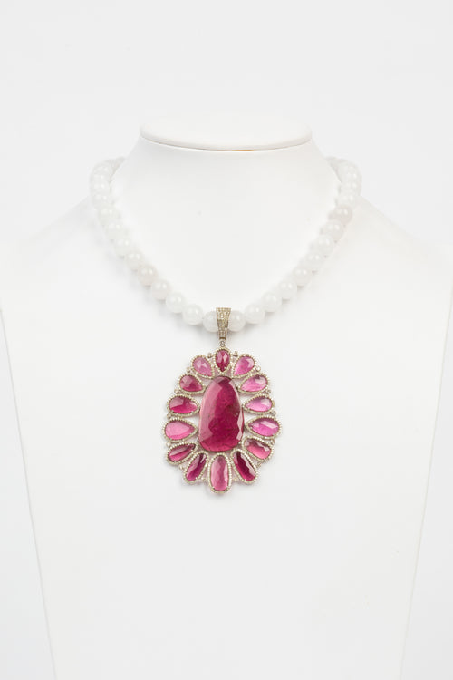 Pave Diamond, Tourmaline, Cloud Quartz Necklace