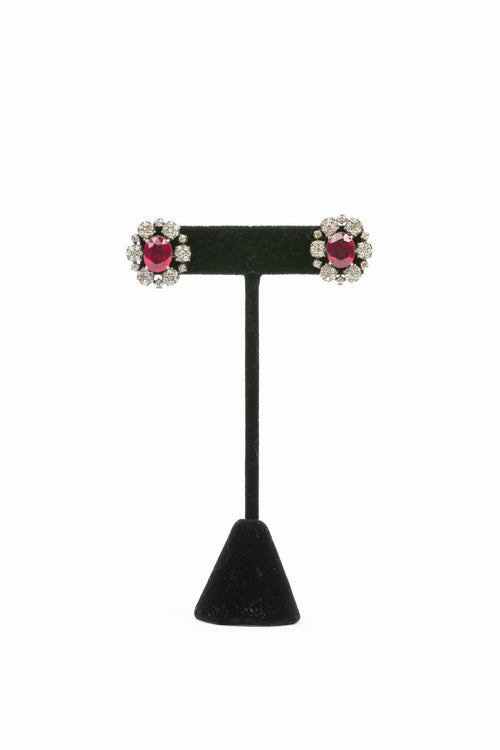 Pave Diamond, Ruby Cluster Earring