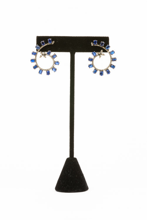 Pave Diamond, Baguette Sapphire Earrings