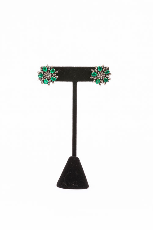 Pave Diamond, Emerald Earrings
