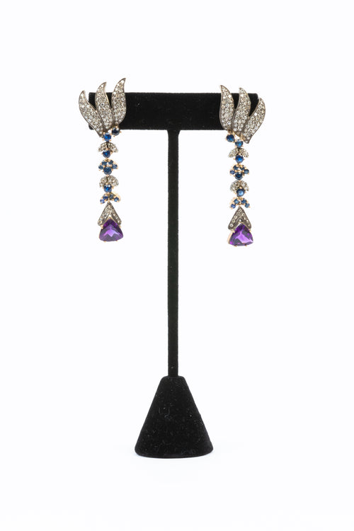 Pave Diamond, Amethyst, Sapphire Earrings