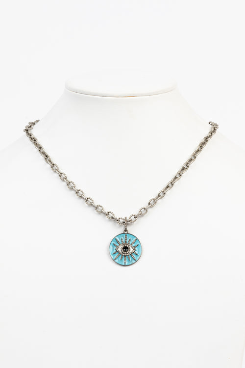 Pave Diamond, Enamel Necklace