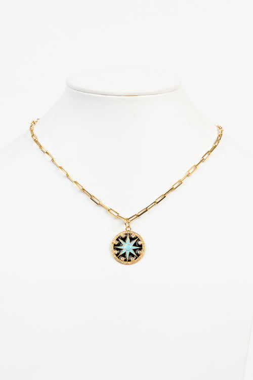 Pave Diamond, Enamel , Vermeil Necklace