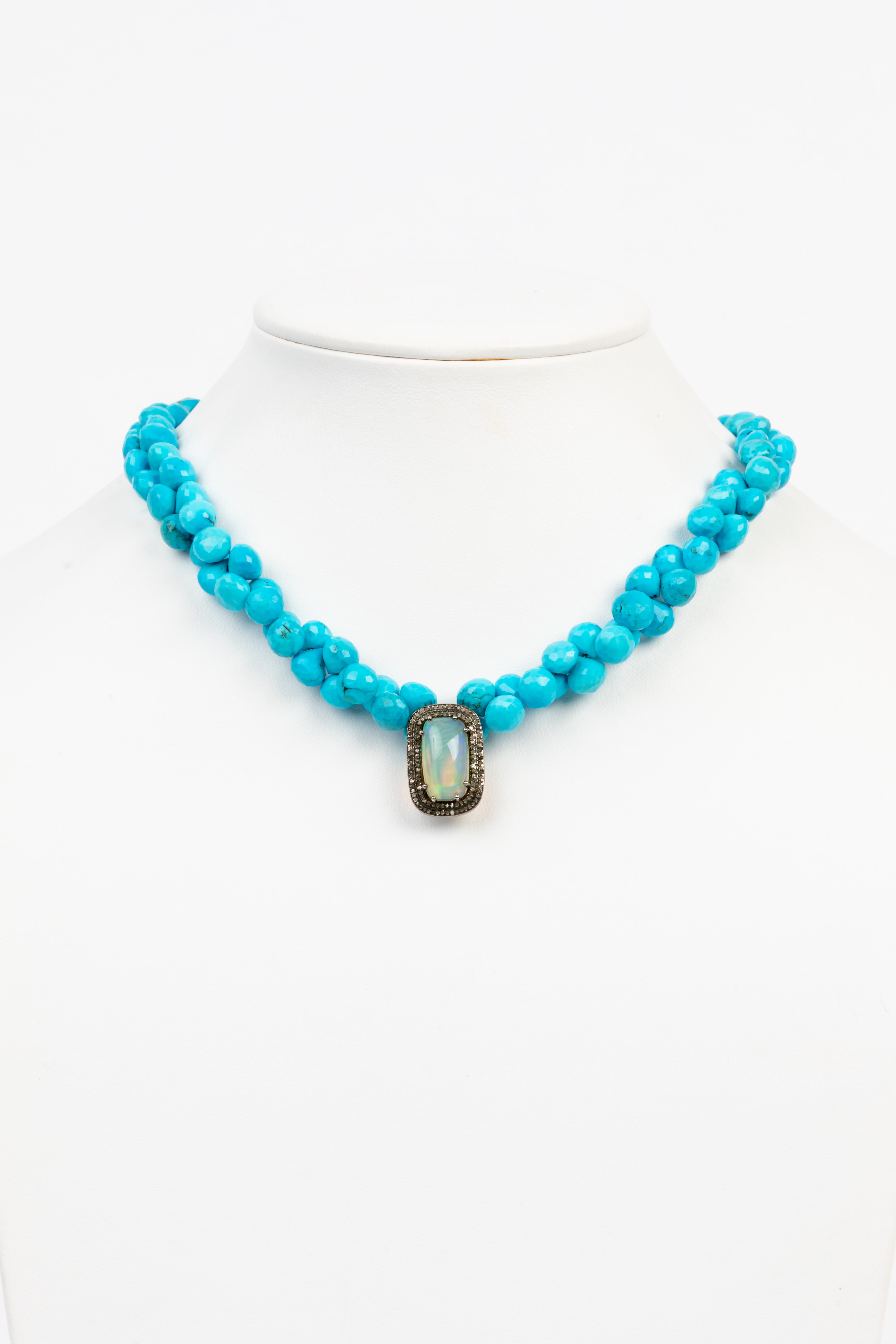 Pave Diamond, Opal, Turquoise Necklace