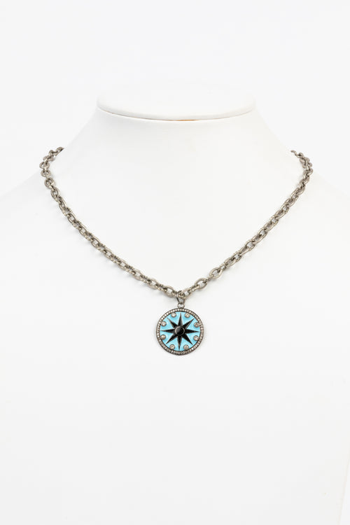 Pave Diamond, Enamel Necklace