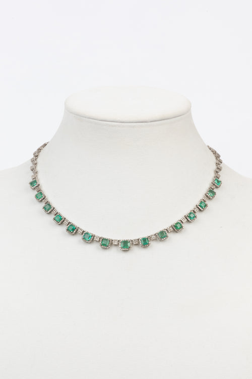 Emerald, Pave Diamond Necklace