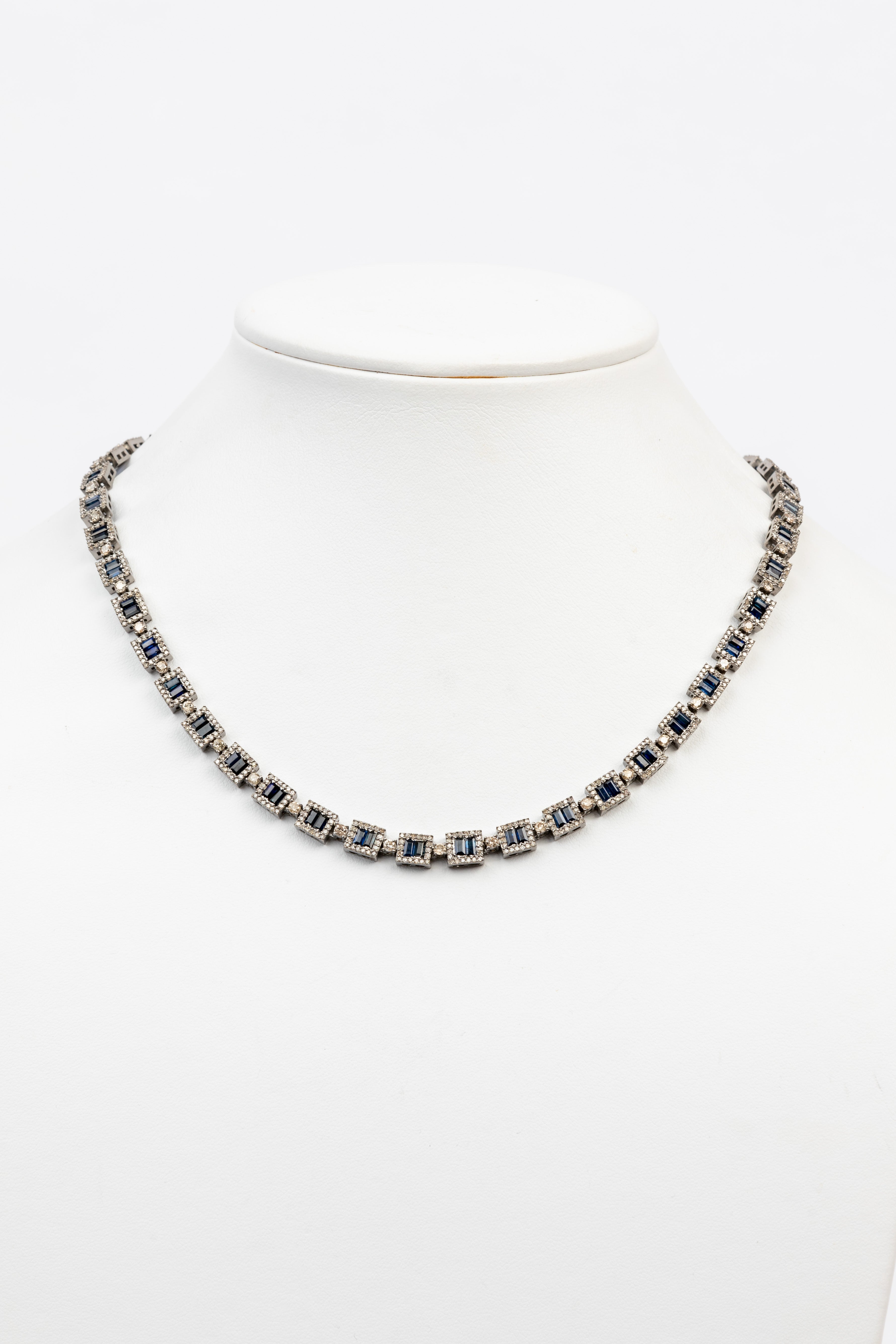 Diamond and Sapphire Baguette Necklace