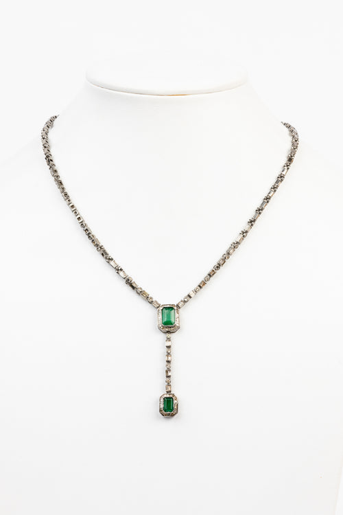 Pave Diamond, Emerald Necklace