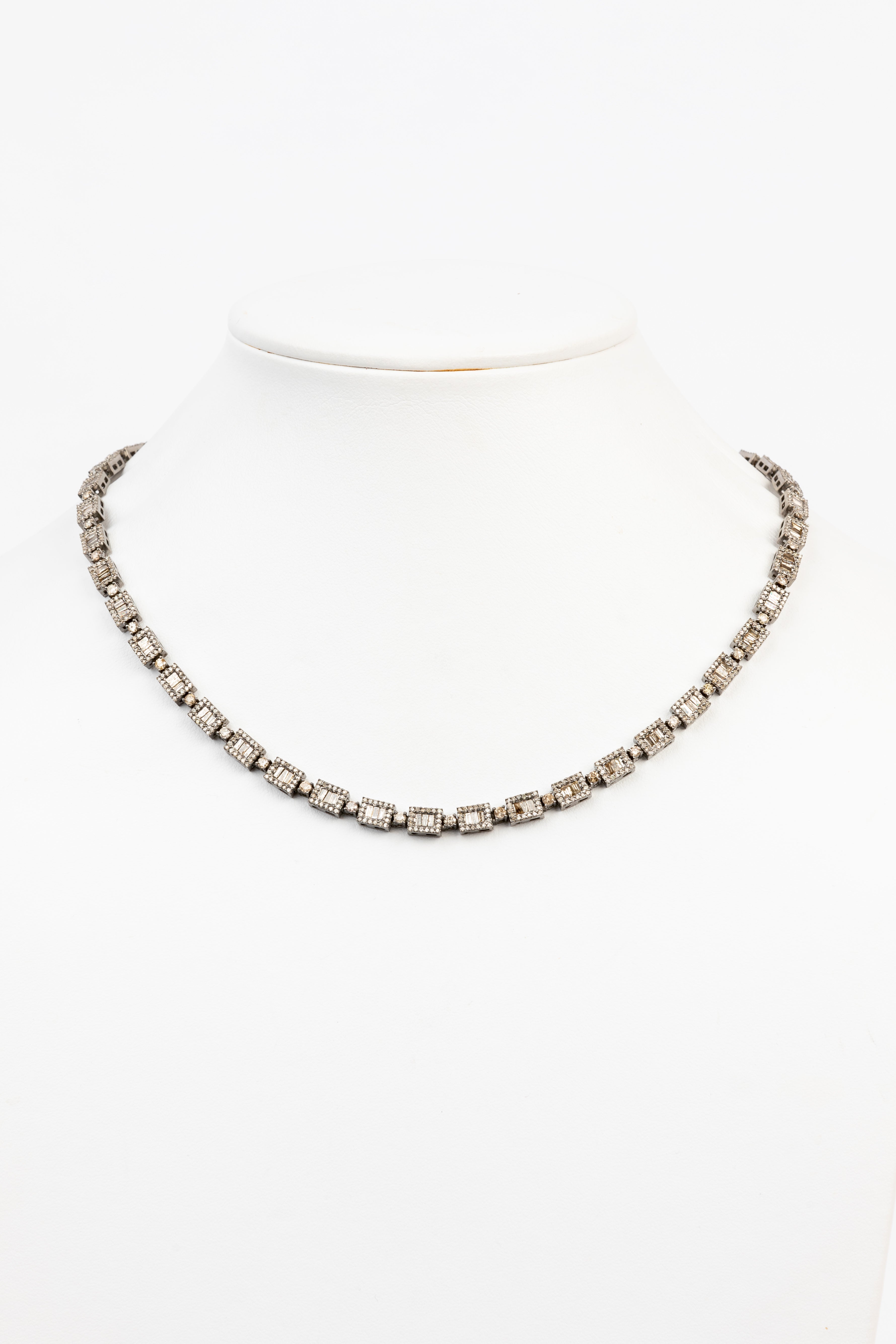 Pave Diamond and Baguette Necklace