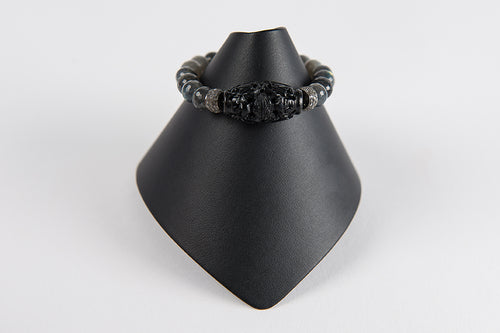 Carved black onyx and labradorite with diamond rondelles