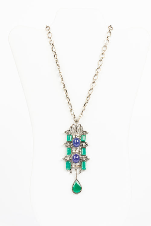Emerald, Tanzanite and Diamond Necklace