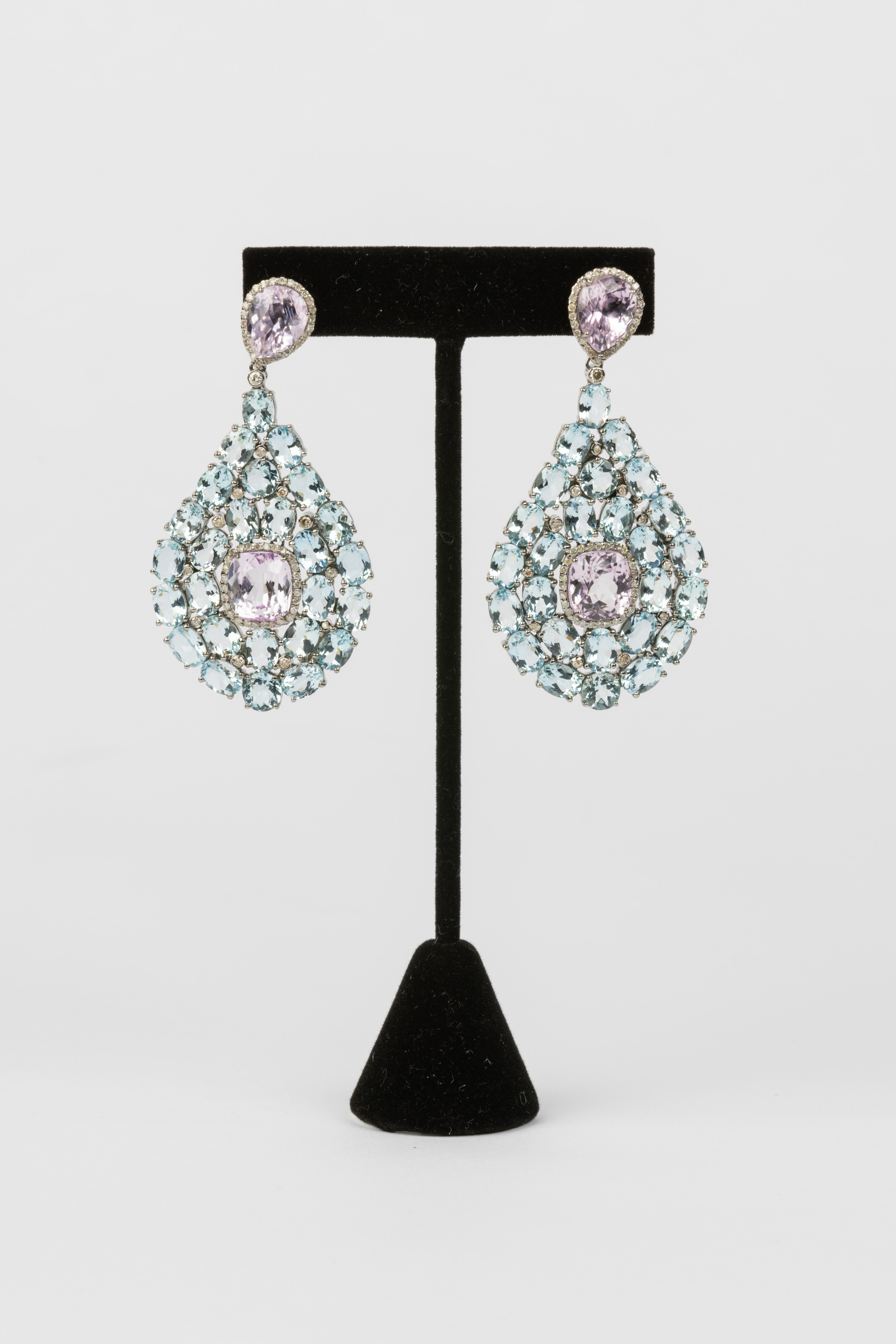 Aquamarine, Diamond, Morganite Earrings