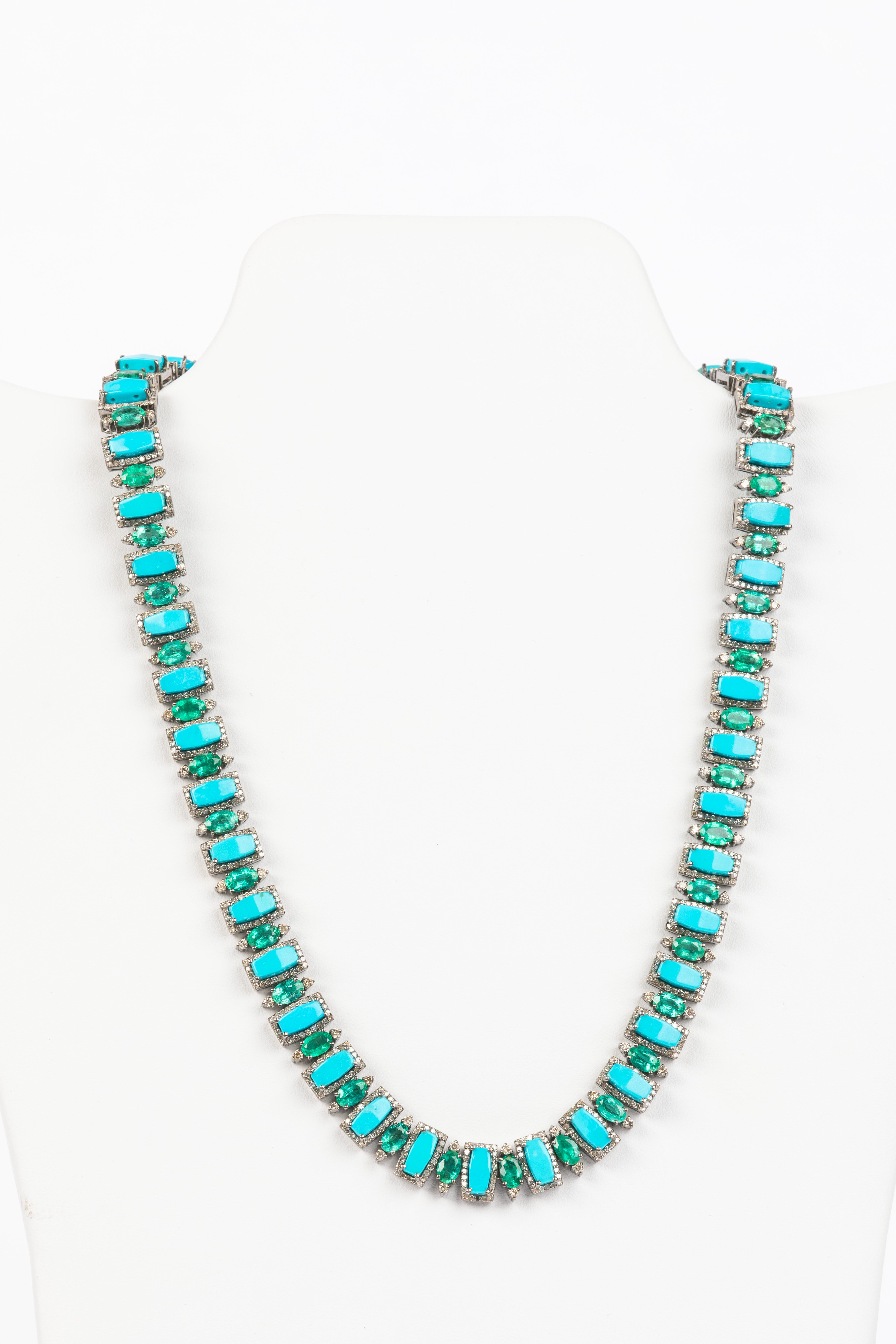 Turquoise, Emerald and Diamond Necklace